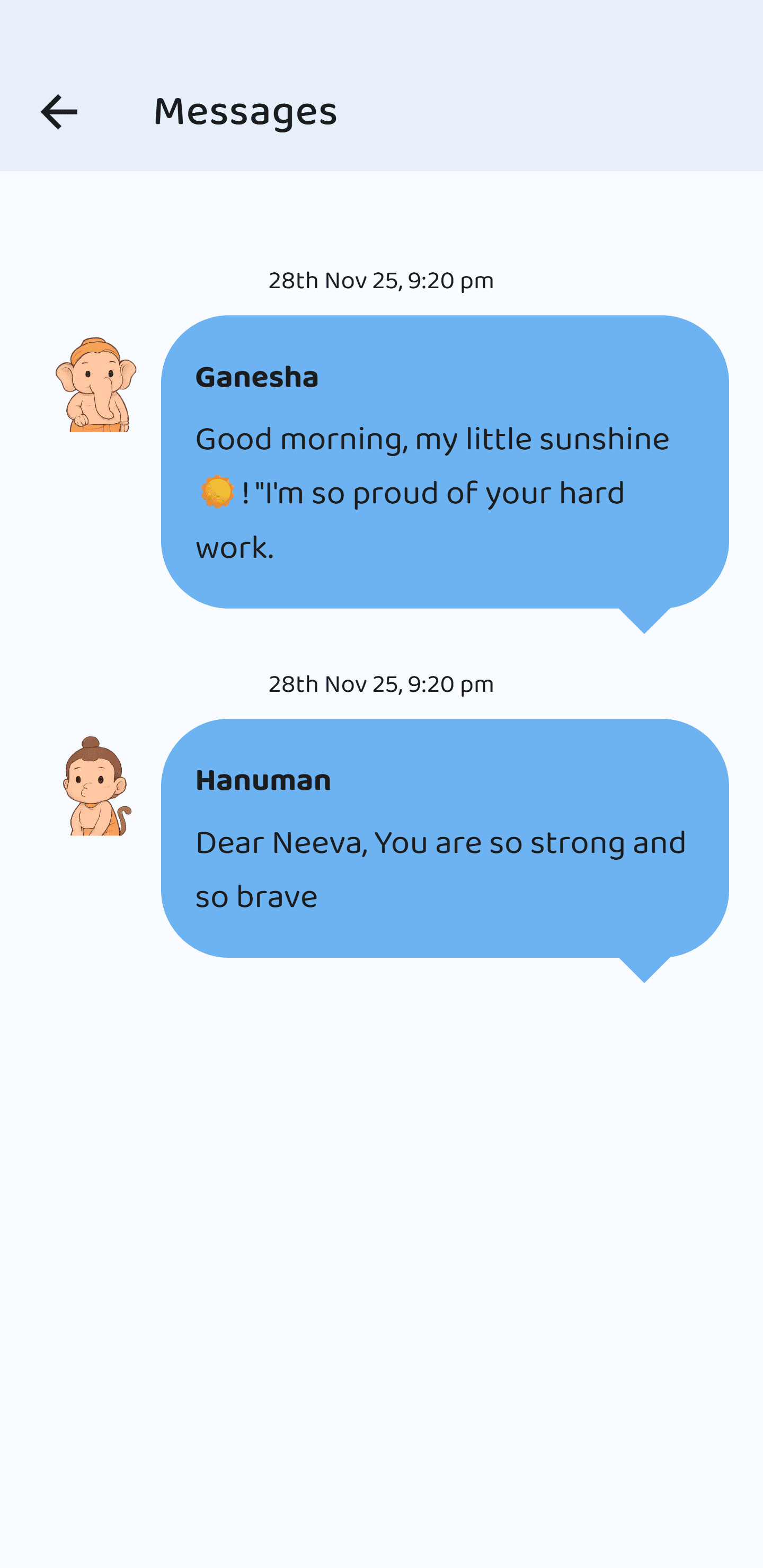 Little Yogi Tales Messages Screen